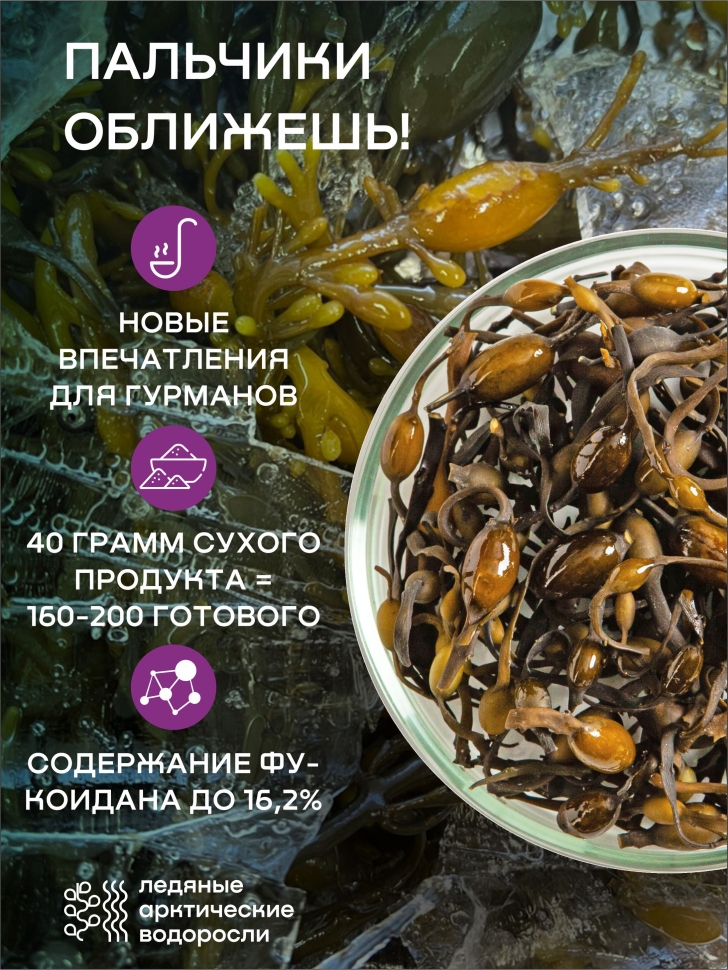 Водоросли беломорские пищевые Фукус резаный SMARTKELP® 1 кг 