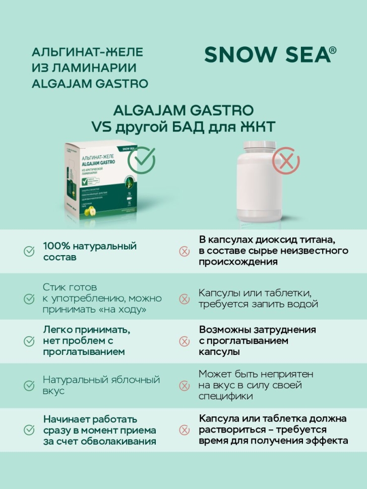 Альгинат–желе из арктической ламинарии с яблоком ALGAJAM GASTRO SNOW SEA® для ЖКТ БАД, 15 стиков