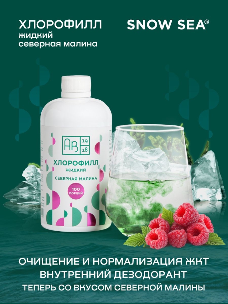 Хлорофилл жидкий SNOW SEA® со вкусом малины для детокса и похудения, 500 мл