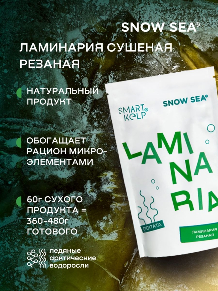 Ламинария резаная SMARTKELP®, водоросли беломорские пищевые, 60 г 