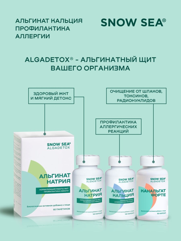 Альгинат кальция АЛЬГАДЕТОКС® для профилактики аллергии БАД, 120 капс.