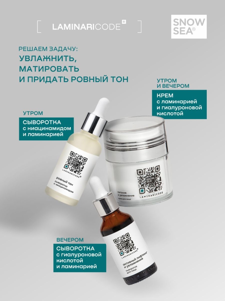 Сыворотка с ниацинамидом против несовершенств Ровный тон LAMINARICODE, 30 мл