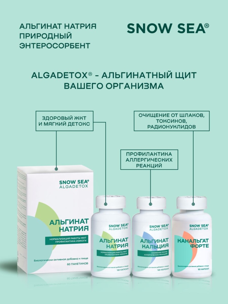 БАД АЛЬГИНАТ НАТРИЯ для ЖКТ и очищения организма, 60 пак.