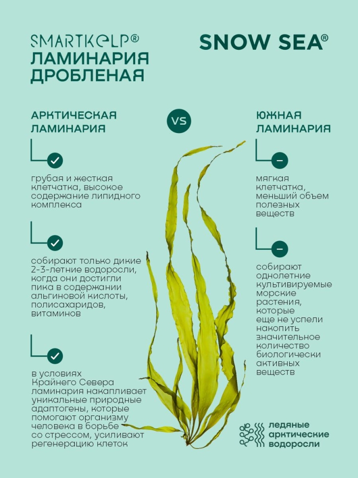Ламинария дробленая SMARTKELP®, водоросли беломорские пищевые, 1 кг