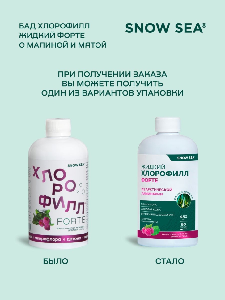 Хлорофилл жидкий SNOW SEA® со вкусом мяты и малины для ЖКТ, детокса и похудения БАД, 450 мл