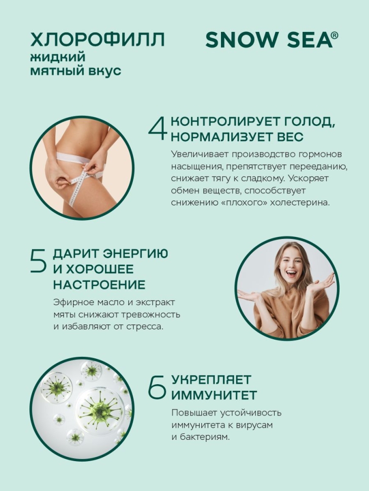 Хлорофилл жидкий SNOW SEA® со вкусом мяты для детокса и похудения, 500 мл