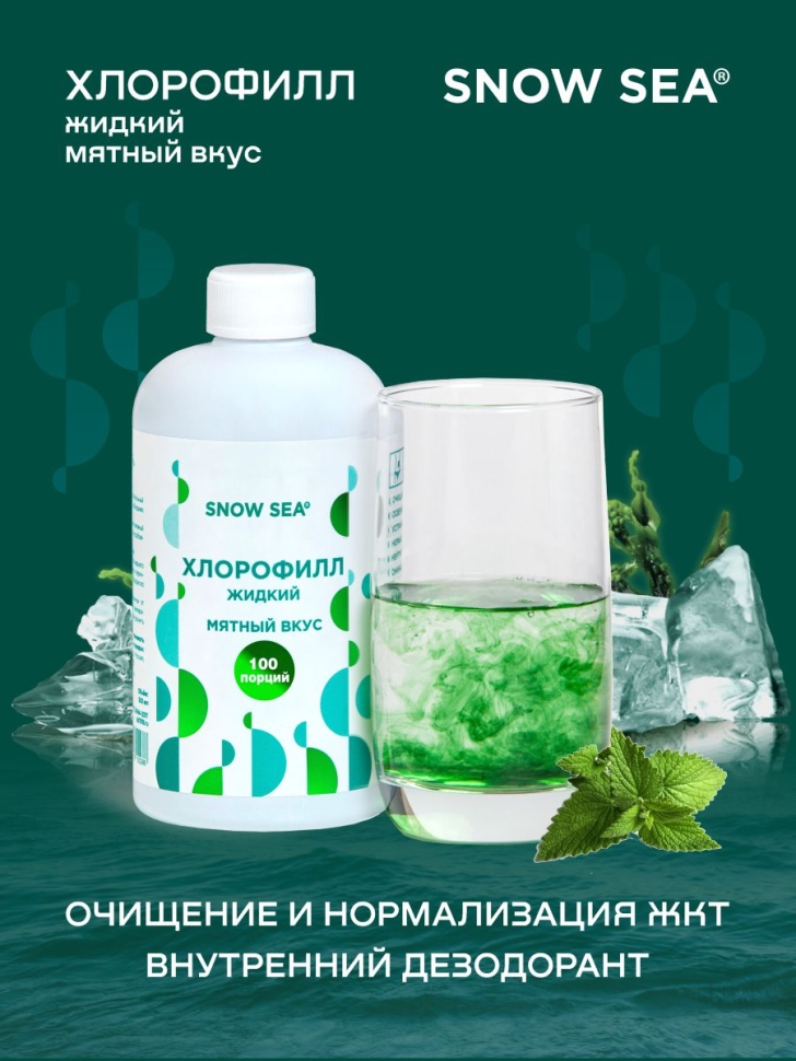 Хлорофилл жидкий SNOW SEA® со вкусом мяты для детокса и похудения, 500 мл