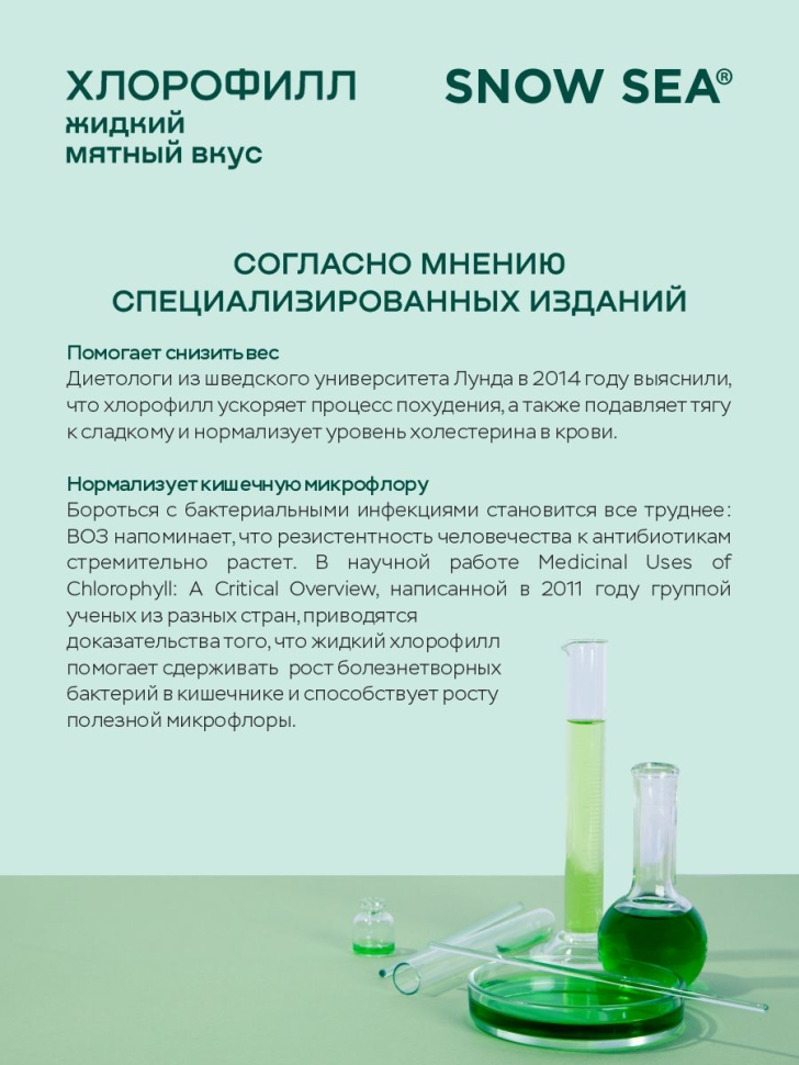 Хлорофилл жидкий SNOW SEA® со вкусом мяты для детокса и похудения, 500 мл