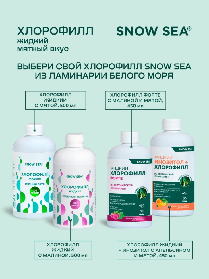 Хлорофилл жидкий SNOW SEA® со вкусом мяты, 500 мл